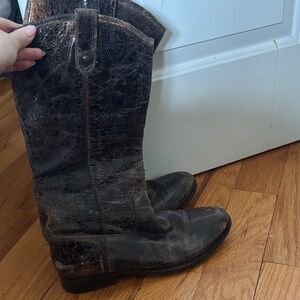 Frye Dark Brown Leather Heeled Boots